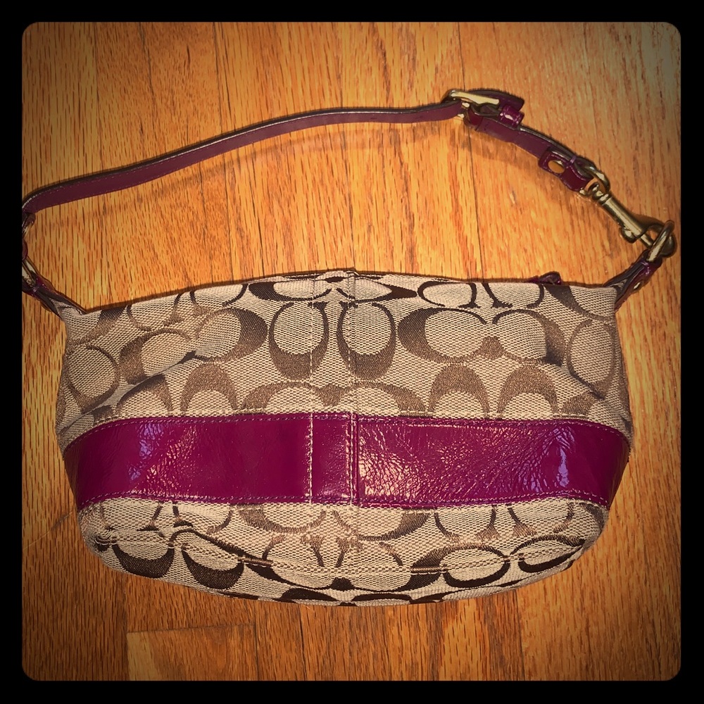 Coach mini purse with purple leather trim